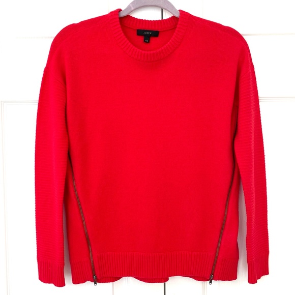 J. CREW Side Zippers Crew Neck Red Sweater XXS - Picture 1 of 7